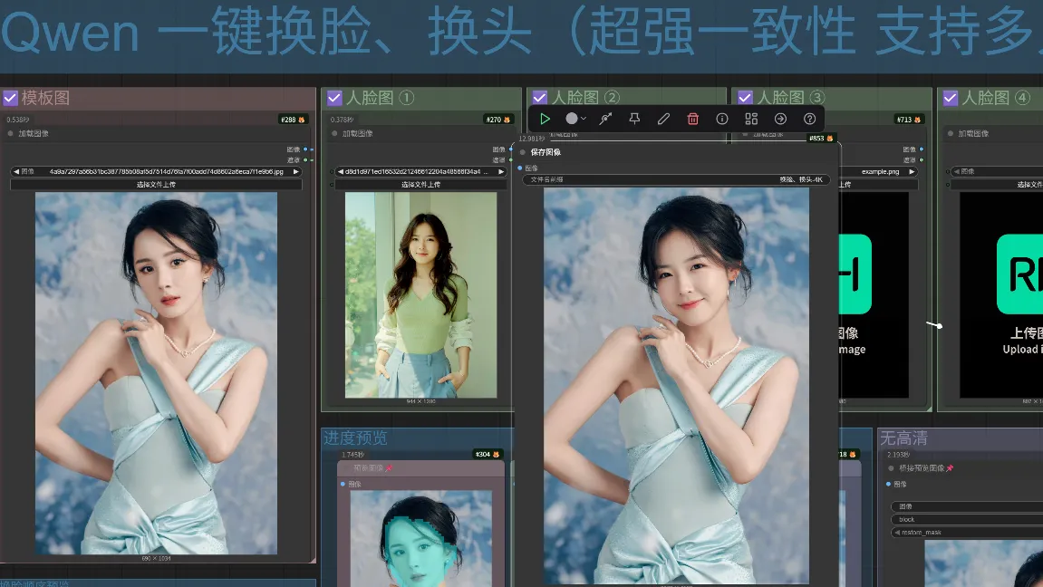 【精选系列】Qwen 一键换脸、换头（超强一致性 支持多人）