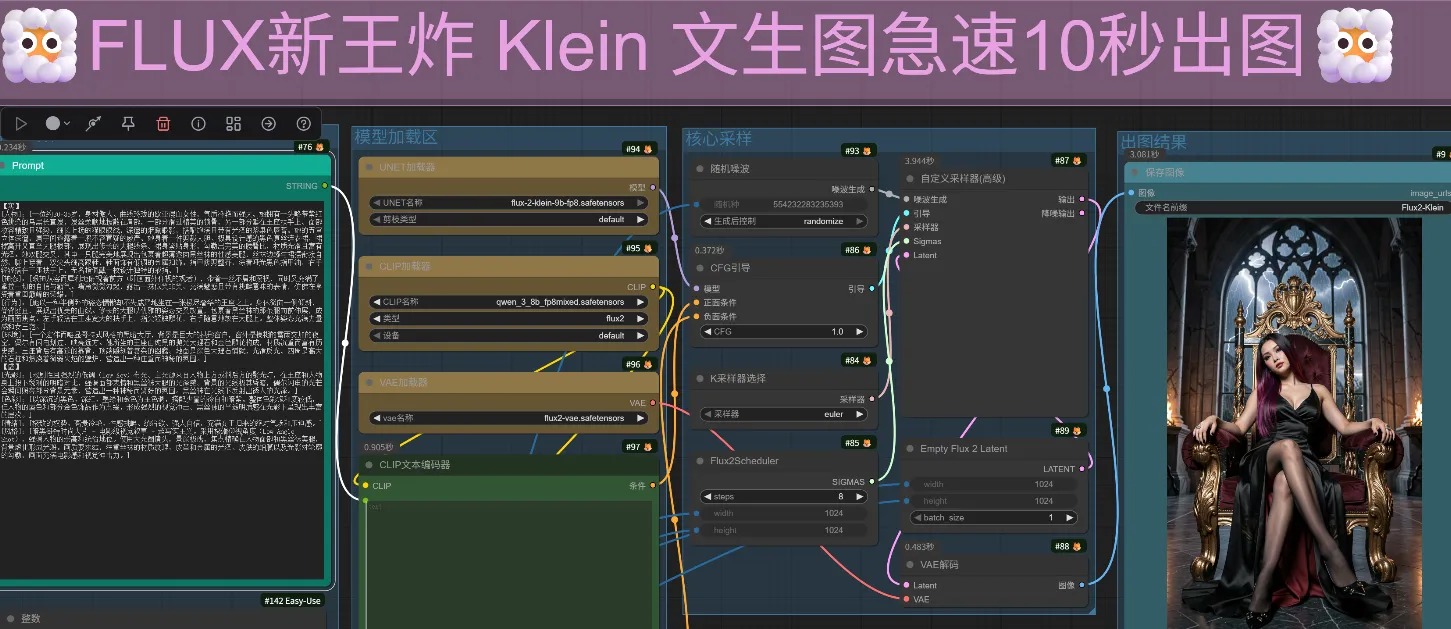 FLUX新王炸 Klein 文生图\图像编辑\双图编辑 急速10秒出图（含 Runninghub在线体验地址）